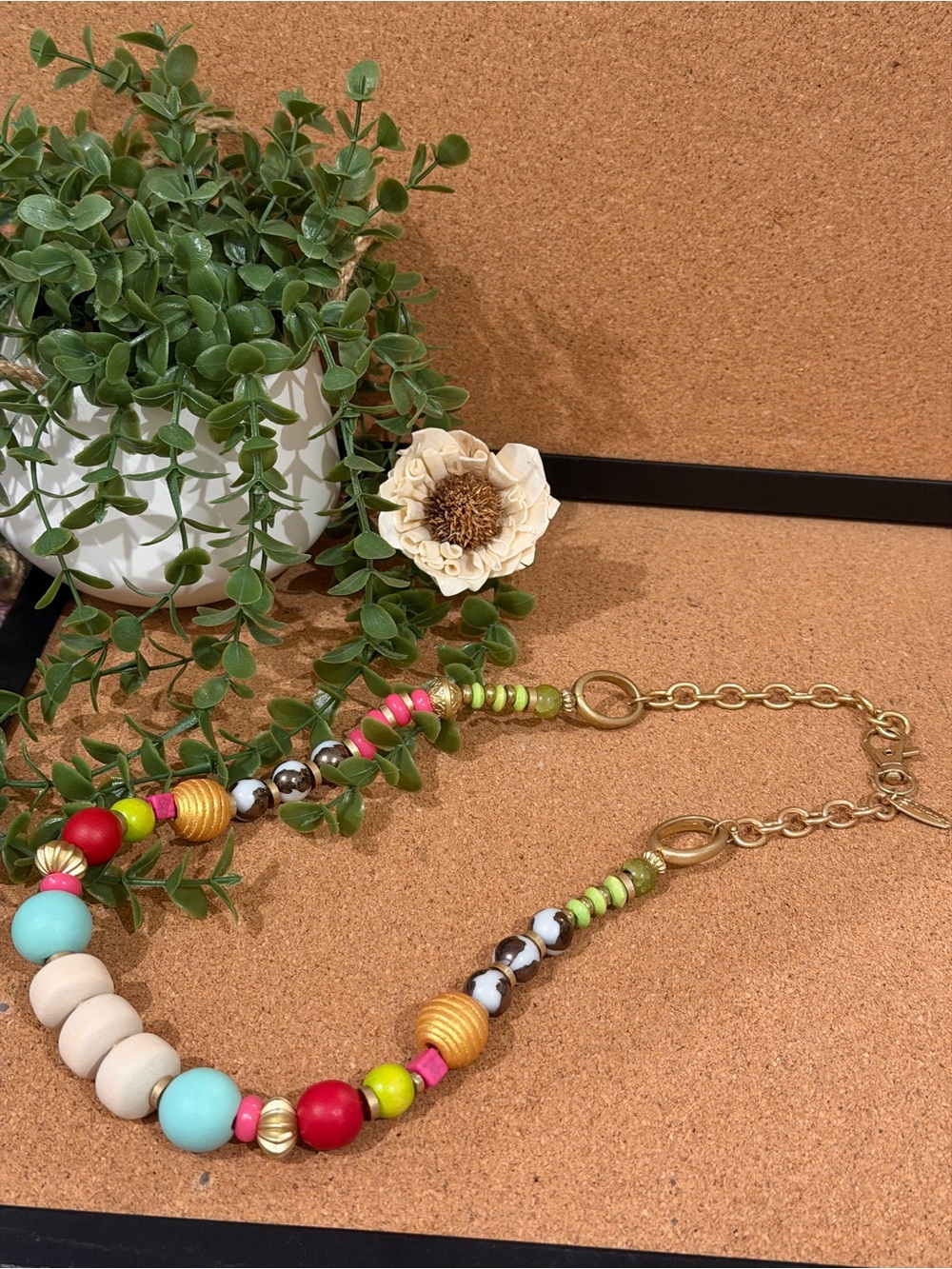 Plunder Design Maggie Multicolor Beaded Statement Necklace - Pink, Mint & Gold